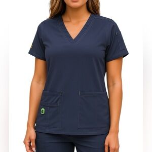 Carhartt Women’s Force Scrub Top Moisture-Wicking Navy Blue Medical Shirt Small